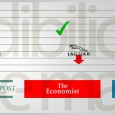 Un mismo texto colgado en tres sitios diferentes logra una credibilidad dispar. Pero cuando estos sitios alojan publicidad -ya sea Jaguar o baratijas astrológicas- se nivelan, quedando los tres sites The Economist, Huffington Post y un blog sin especificar casi equiparados.